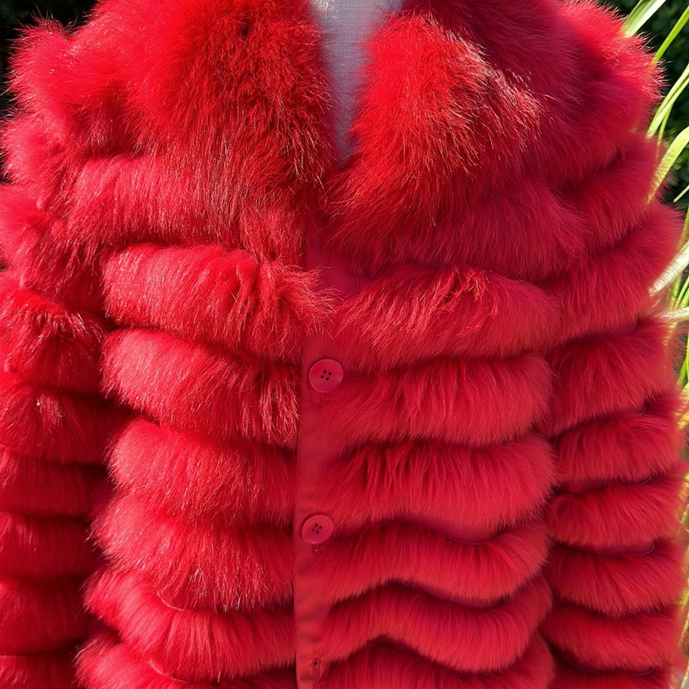 LINDA RICHARDS LUXURY RED SILK AND DYED FOX REVERSIBLE LIGHTWEIGHT COAT … - Picture 6 of 16